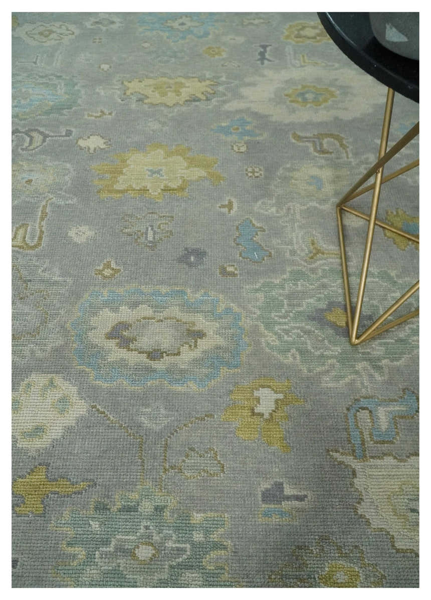 Antique Silver Hand Knotted Oushak Wool Area Rug