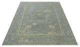 Antique Silver Hand Knotted Oushak Wool Area Rug