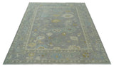 Antique Silver Hand Knotted Oushak Wool Area Rug