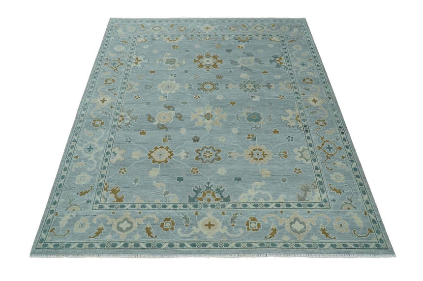 Antique Silver Multi Size Hand Knotted Turkish Style Oushak Traditional Area Rug, Living Room Rug