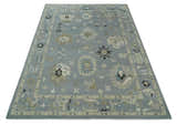 Custom Made Antique look Silver, Beige Hand Knotted Traditional Oushak Wool Area Rug