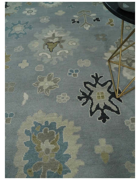 Custom Made Antique look Silver, Beige Hand Knotted Traditional Oushak Wool Area Rug
