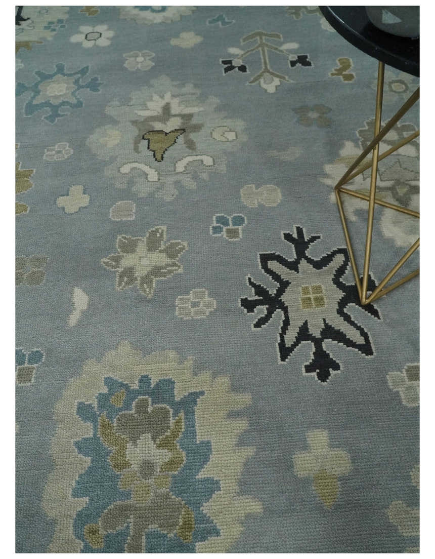 Custom Made Antique look Silver, Beige Hand Knotted Traditional Oushak Wool Area Rug
