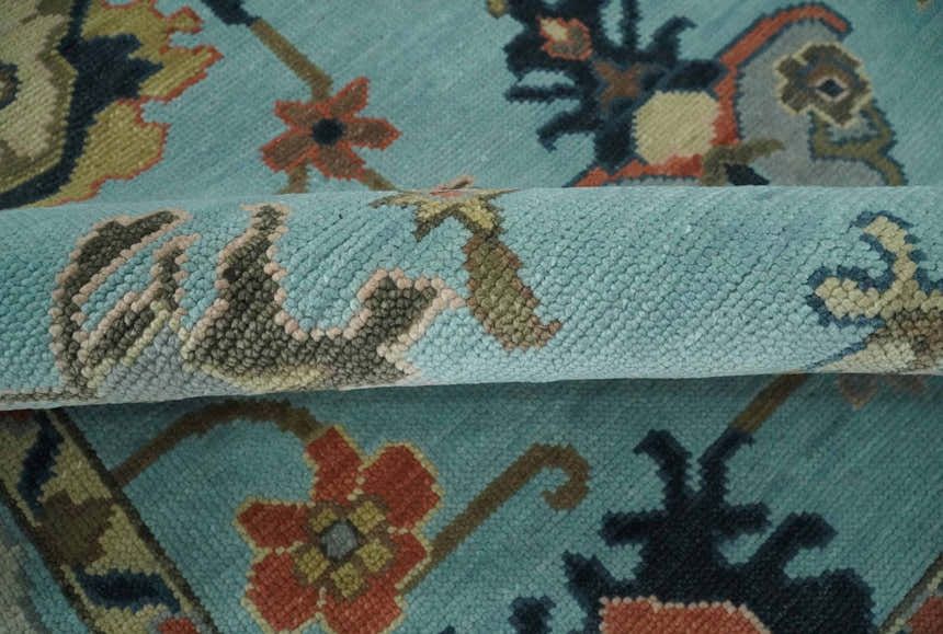 Antique Style Aqua Multi Size Hand Knotted Colorful Traditional Oushak Wool Area Rug