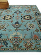 Antique Style Aqua Multi Size Hand Knotted Colorful Traditional Oushak Wool Area Rug