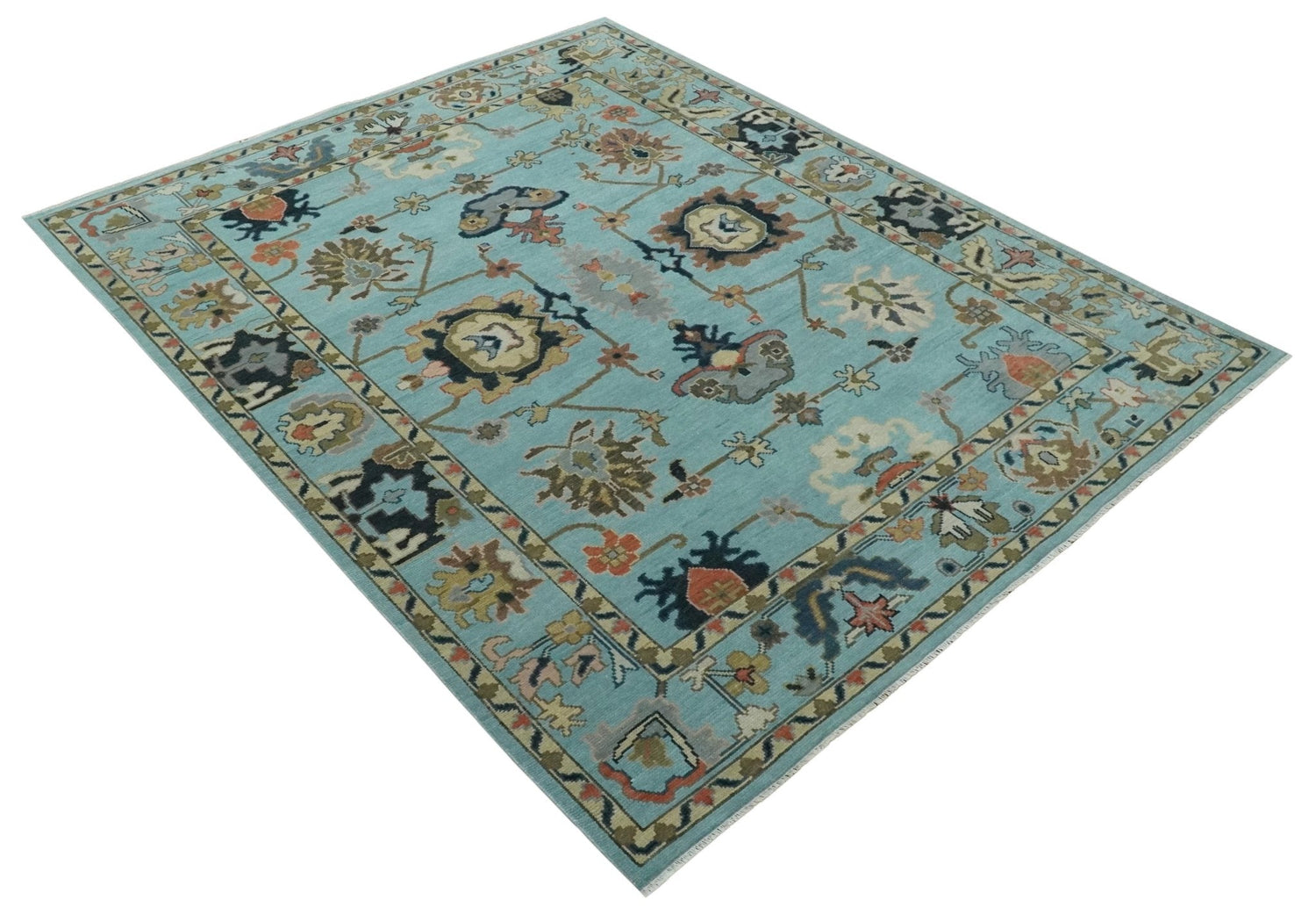 Antique Style Aqua Multi Size Hand Knotted Colorful Traditional Oushak Wool Area Rug
