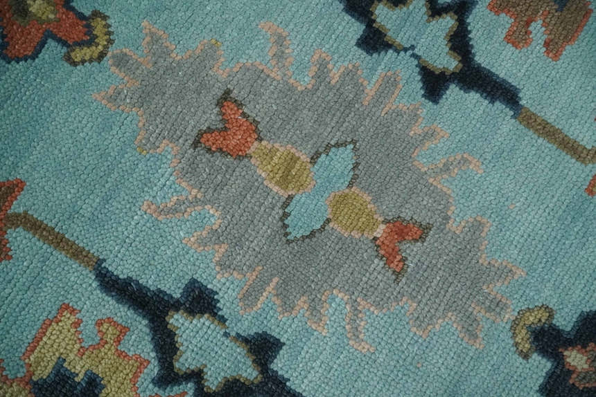 Antique Style Aqua Multi Size Hand Knotted Colorful Traditional Oushak Wool Area Rug
