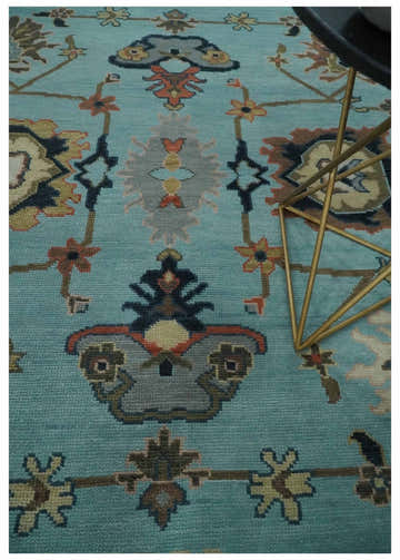 Antique Style Aqua Multi Size Hand Knotted Colorful Traditional Oushak Wool Area Rug