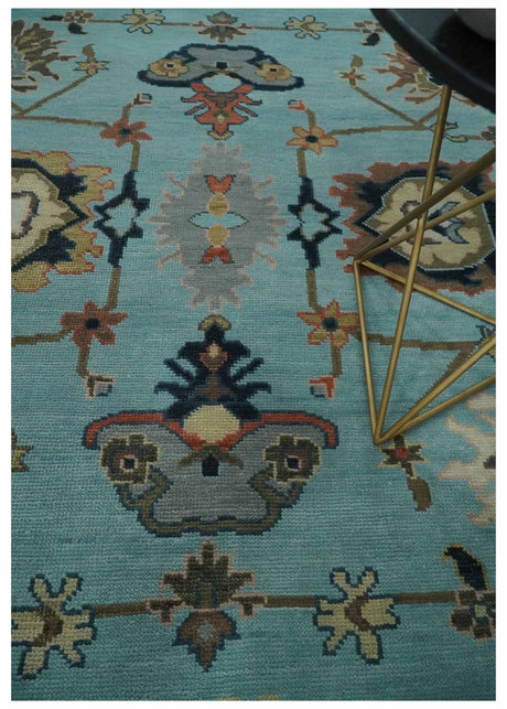 Antique Style Aqua Multi Size Hand Knotted Colorful Traditional Oushak Wool Area Rug