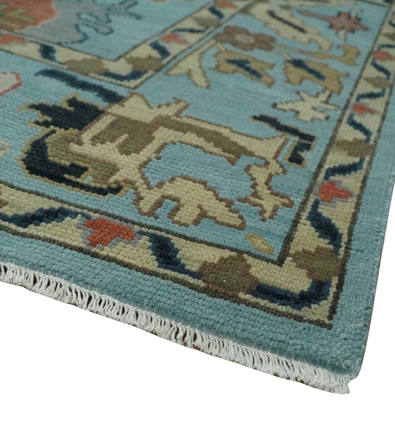 Antique Style Aqua Multi Size Hand Knotted Colorful Traditional Oushak Wool Area Rug