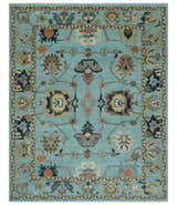 Antique Style Aqua Multi Size Hand Knotted Colorful Traditional Oushak Wool Area Rug