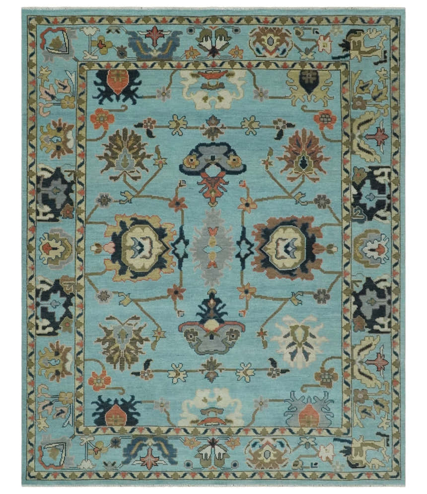 Antique Style Aqua Multi Size Hand Knotted Colorful Traditional Oushak Wool Area Rug