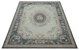 Antique Style Beige and Charcoal Aubusson design Hand Tufted 8x10 wool Area Rug