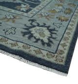 Antique style Blue and Silver Traditional Multi Size Hand Knotted Oushak Wool Rug