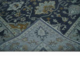 Antique style Blue and Silver Traditional Multi Size Hand Knotted Oushak Wool Rug
