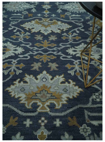 Antique style Blue and Silver Traditional Multi Size Hand Knotted Oushak Wool Rug