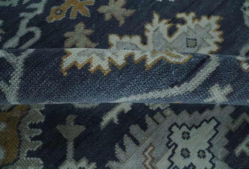 Antique style Blue and Silver Traditional Multi Size Hand Knotted Oushak Wool Rug