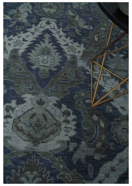 Antique style Blue, Charcoal and Silver Hand Knotted dragon Oushak Wool Area Rug