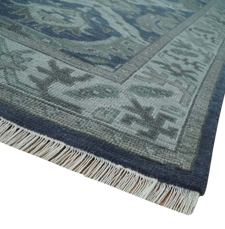 Antique style Blue, Charcoal and Silver Hand Knotted dragon Oushak Wool Area Rug