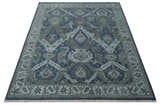Antique style Blue, Charcoal and Silver Hand Knotted dragon Oushak Wool Area Rug