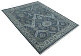 Antique style Blue, Charcoal and Silver Hand Knotted dragon Oushak Wool Area Rug