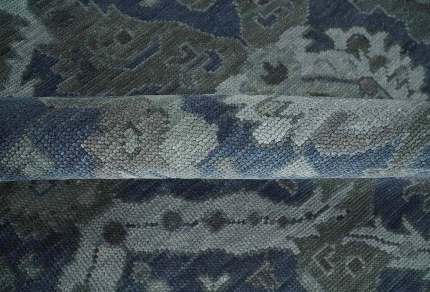 Antique style Blue, Charcoal and Silver Hand Knotted dragon Oushak Wool Area Rug