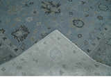 Antique style Blue, Silver and Charcoal Hand Knotted Oushak Wool Area Rug