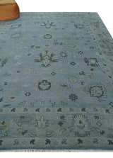 Antique style Blue, Silver and Charcoal Hand Knotted Oushak Wool Area Rug