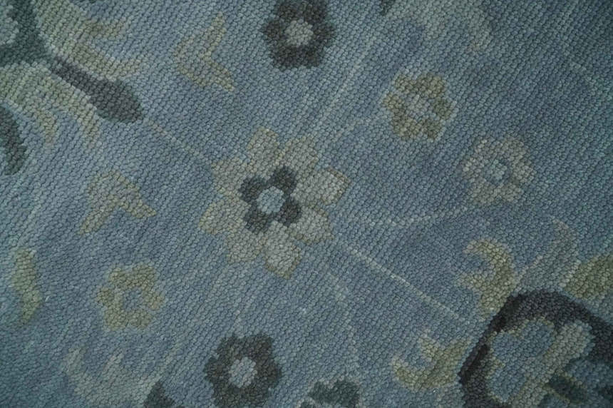 Antique style Blue, Silver and Charcoal Hand Knotted Oushak Wool Area Rug