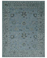 Antique style Blue, Silver and Charcoal Hand Knotted Oushak Wool Area Rug