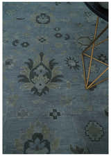 Antique style Blue, Silver and Charcoal Hand Knotted Oushak Wool Area Rug