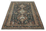 Antique Style Charcoal, Beige and Rust Hand knotted Custom Made wool Area Rug
