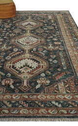 Antique Style Charcoal, Beige and Rust Hand knotted Custom Made wool Area Rug