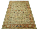 Antique Style Empress Tabriz 6x8 Hand Knotted Beige and Rust Modern Traditional Wool Rug | N35368