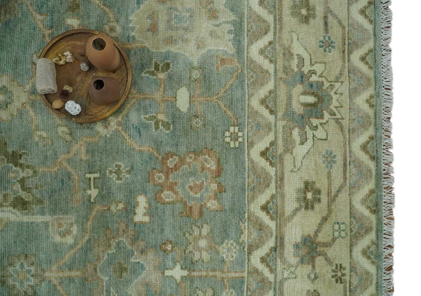 Antique style Floral Gray, Beige and Green Hand knotted Oriental Oushak Multi Size Wool Area Rug