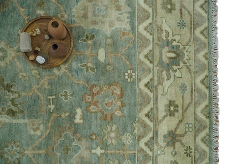 Antique style Floral Gray, Beige and Green Hand knotted Oriental Oushak Multi Size Wool Area Rug