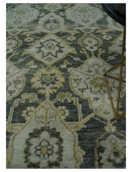 Antique style Gray, Ivory and Olive Hand knotted Traditional Oushak wool Area Rug