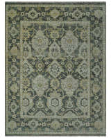 Antique style Gray, Ivory and Olive Hand knotted Traditional Oushak wool Area Rug