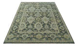 Antique style Gray, Ivory and Olive Hand knotted Traditional Oushak wool Area Rug
