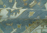 Antique Style Grayish Blue and Ivory Hand Knotted Custom Made Wool Rug