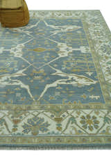 Antique Style Grayish Blue and Ivory Hand Knotted Custom Made Wool Rug