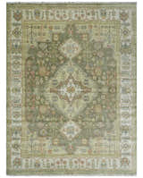 Antique Style Green, Ivory and Beige Hand knotted Heriz Serapi Multi Size wool Area Rug