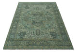 Custom Made Hand Knotted Green and Taupe Traditional wool rug