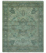 Custom Made Hand Knotted Green and Taupe Traditional wool rug