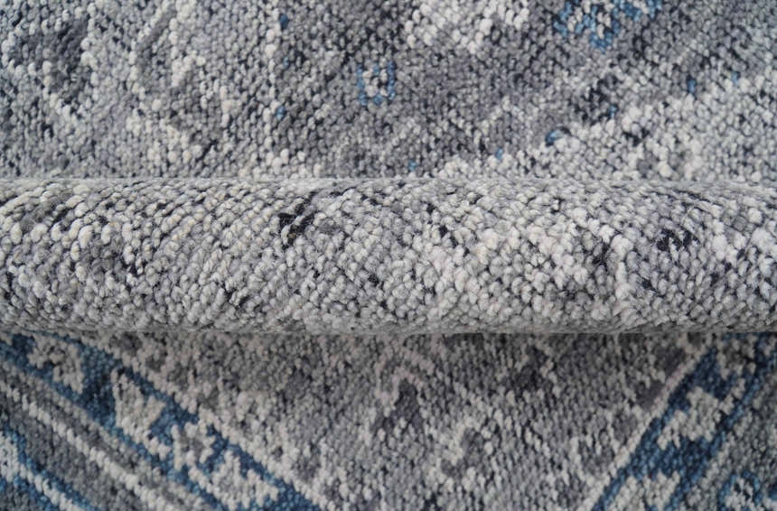 Antique Style Hand Knotted Traditional Blue and Gray Wool Area Rug