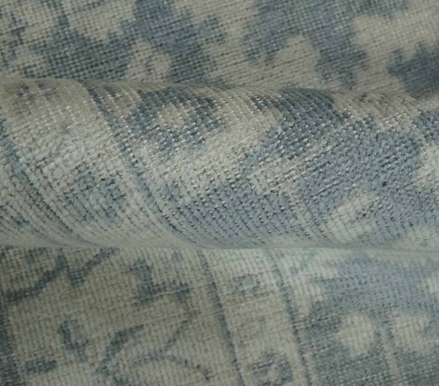 Antique Style Ivory and Charcoal Hand Knotted Traditional Oushak 2x4 wool Bedside Rug