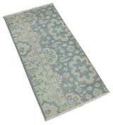 Antique Style Ivory and Charcoal Hand Knotted Traditional Oushak 2x4 wool Bedside Rug