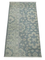 Antique Style Ivory and Charcoal Hand Knotted Traditional Oushak 2x4 wool Bedside Rug