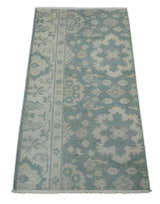 Antique Style Ivory and Gray Hand Knotted Traditional Oushak 2x4 wool Bedside Rug