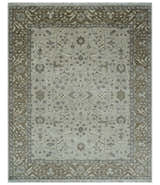 Antique Style Traditional Silver and Olive Oriental Oushak 8x10 wool Area Rug